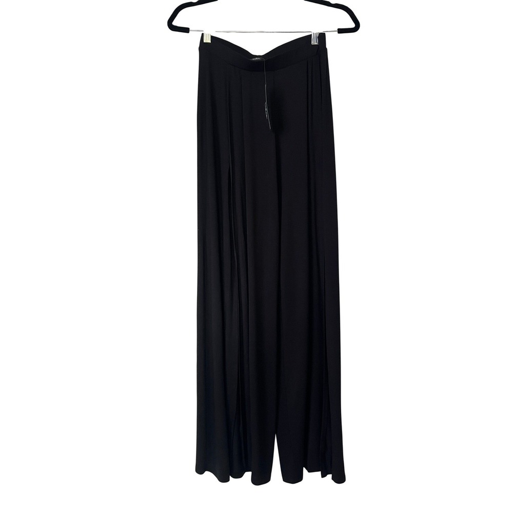 NWT Lulus Women's Black Knockout Wide Leg Side Slit Pants Sz Small